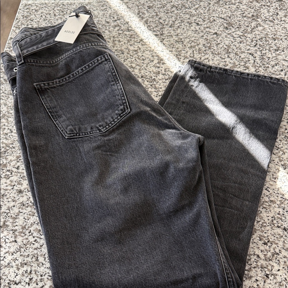 Agolde Reworked 90’s Belted Paperbag High Waisted Straight Leg Jeans Black Sz 27 - Picture 10 of 13